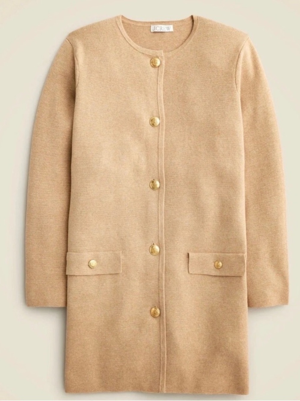 J.Crew Long Giselle Sweater Blazer Heather Khaki Gold Buttons Size M